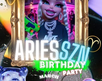 Invitación de cumpleaños de ARIES SZN: plantilla editable para cualquier cumpleaños