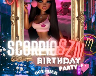 Invitación de cumpleaños de ESCORPIO SZN - Plantilla editable para cualquier cumpleaños