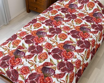 Pomegranate Pattern Velveteen Plush Blanket | Fruit Botanical Throw