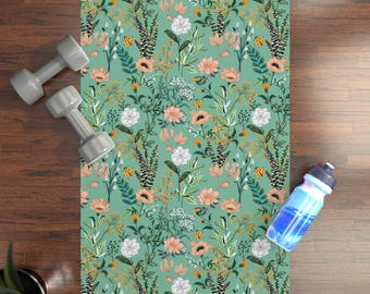 Tapis de yoga floral fleurs sauvages | Tapis de yoga en caoutchouc