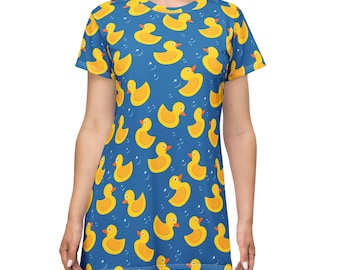 Vestido estilo camiseta con estampado de patito de goma amarillo / Estampado completo
