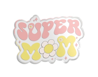 Retro 'Super Mom' Daisy Sticker | Mom Decal, Floral Typography