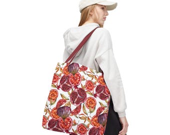Pomegranate Watercolor Tote Bag | Fruit Botanical Allover Print