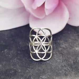 Silver ring, flower of life