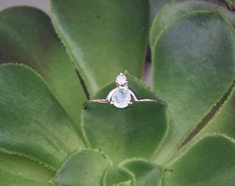 Adjustable stackable silver ring with moonstone