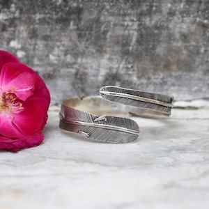 Feather bangle bracelet in silver