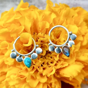 Piercing en argent, piercing, pierre de lune, turquoise
