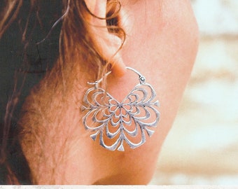 Boucles d’oreilles anneaux mandala en argent plaque