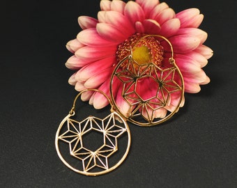 Asanoha flower of life sacred geometry brass earrings