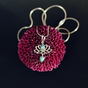 Lotus flower pendant il silver and turquoise