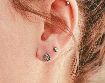 Silver earrings, round ear studs