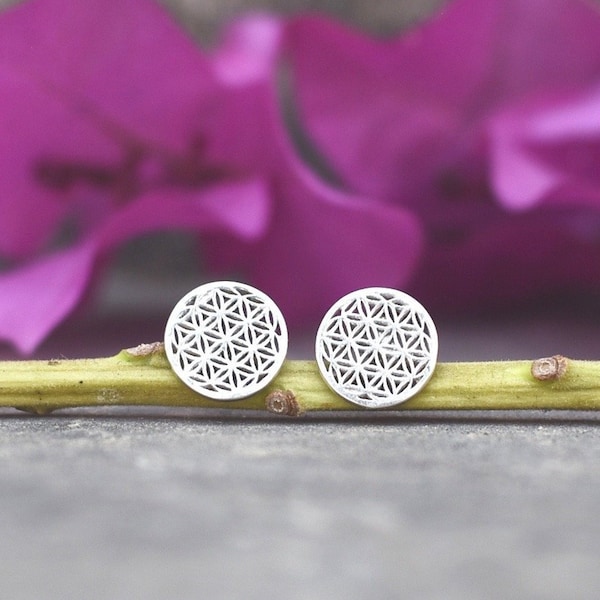 flower of life silver ear studs