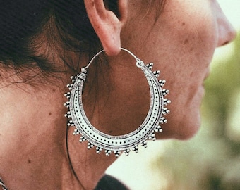 Silver plated hoop earrings, huge and chunky.