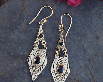 Boucles d’oreille en laiton et Onyx noire