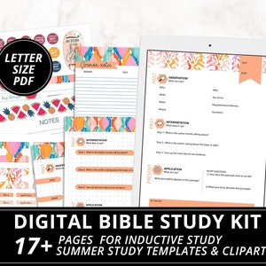 Inductive Bible Study Printable: summer printable, digital stickers, digital Bible study planner, prayer journal guide, sermon notes