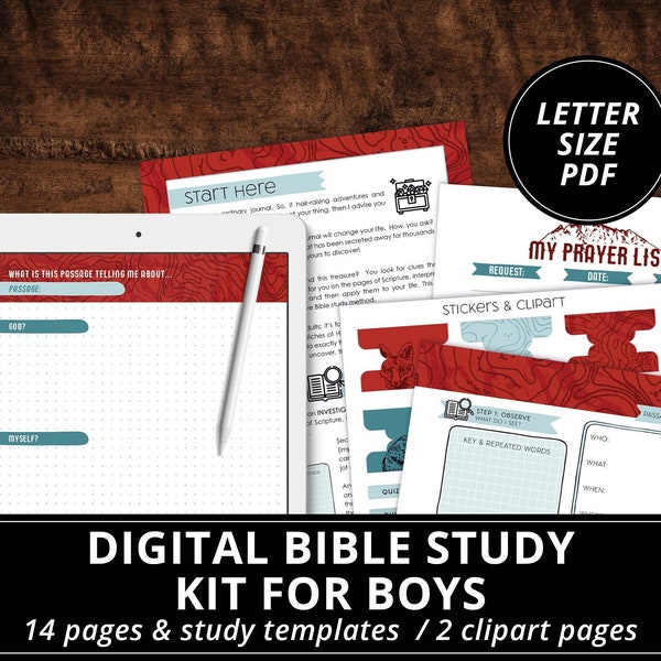 BOYS DIGITAL BIBLE kit / Printable devotional for boys / Bible study / Boy's Inductive Bible Study Journal