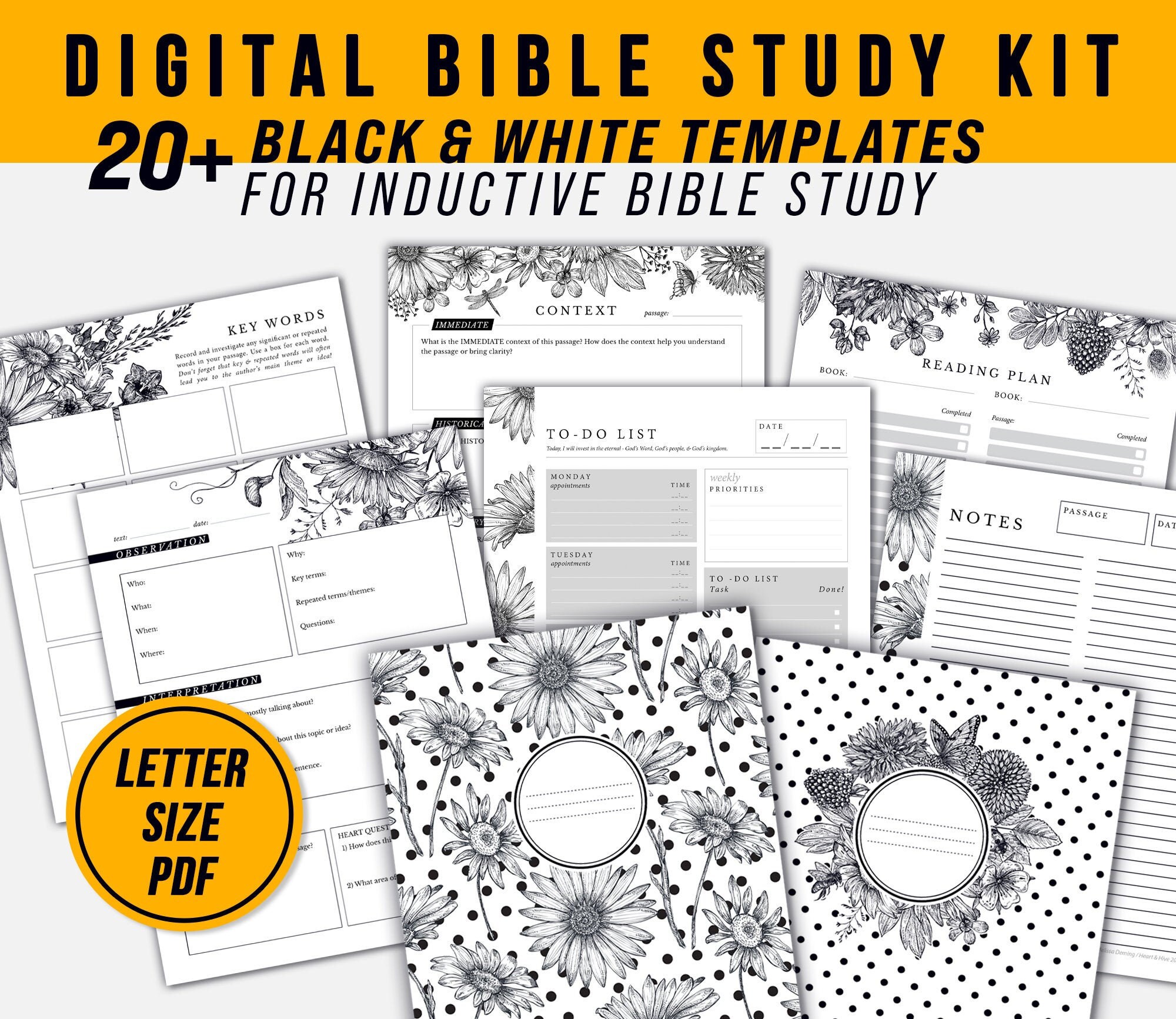 PRINTABLE Bible Study Kit / Black &amp; White / Inductive Bible | Etsy