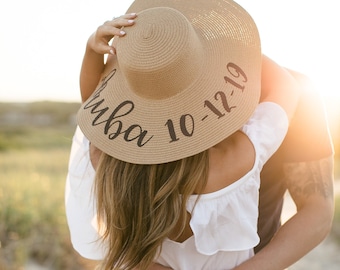 Floppy Sun Hat for Honeymoon, Bachelorette party, Custom Beach Hat, Bridal Shower Gift, Bridesmaid Gift, Travel Gift