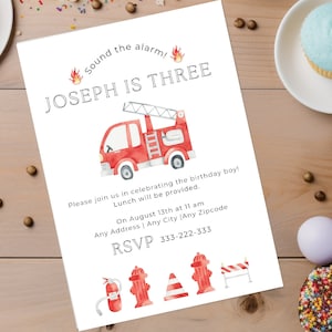 Firetruck Birthday Party Invitation, Fire Truck Birthday Party Theme, Toddler Boy Birthday Party Theme, Firetruck Party Decor, Evite