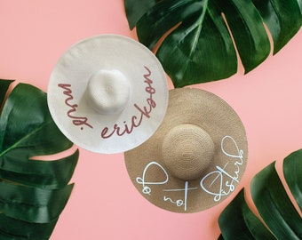 gift for her, custom floppy hat, floppy beach hat, personalized floppy hat, bride hat, honeymoon hat, mrs. floppy hat (BH101719)