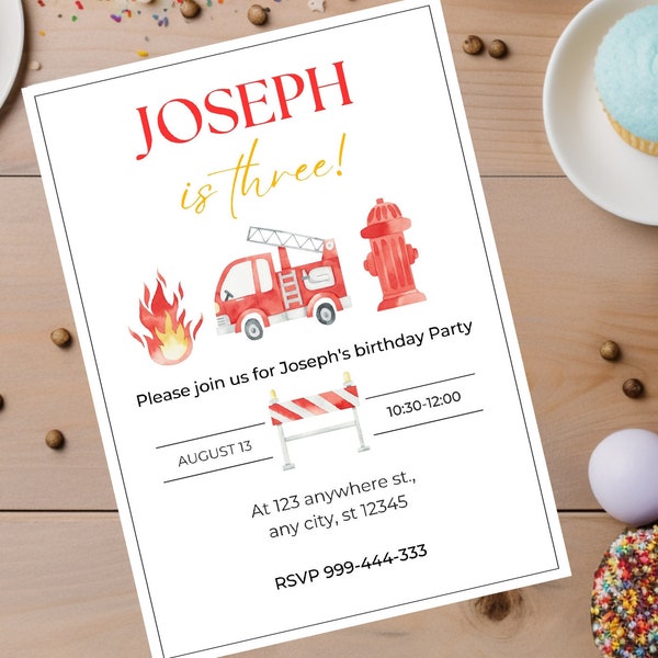 Fire truck Birthday Party, Fire truck Invitation, Fire truck Birthday Invitation, Fire truck Invitation, Editable Fire truck invitation