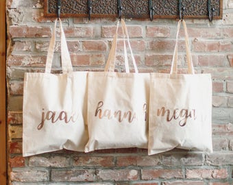 Set of 7 Bridesmaid Bags,  Bridesmaid Tote, Personalized Tote, Bridal Party Tote, Bridesmaid Gift