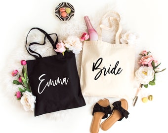 5 Bridesmaid Tote Bags, Personalized Bridesmaid Gift, Maid of Honor Totes, Bridal Party Bags