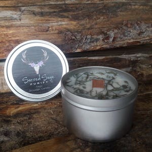 Sage Smudging Candle with Natural Soy Wax 8oz Tin for Cleansing Negativity, Meditation, Yoga, Spiritual, Ritual, Clearing, Prayer, Travel image 5