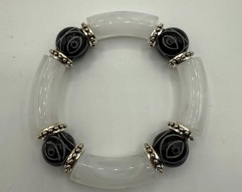Jade Beaded Bangle Bracelet: Boho Statement Jewelry