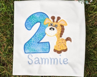 Giraffe Birthday Embroidered Shirt for kids, Giraffe Birthday Shirt, Personalized Birthday Shirt, Safari Birthday Outfit