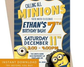 Minion Invitation Etsy Minion Invitation Etsy