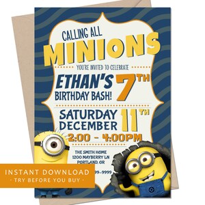 Minions Anniversaire Chalkboard Affiche Dossier Numerique Etsy