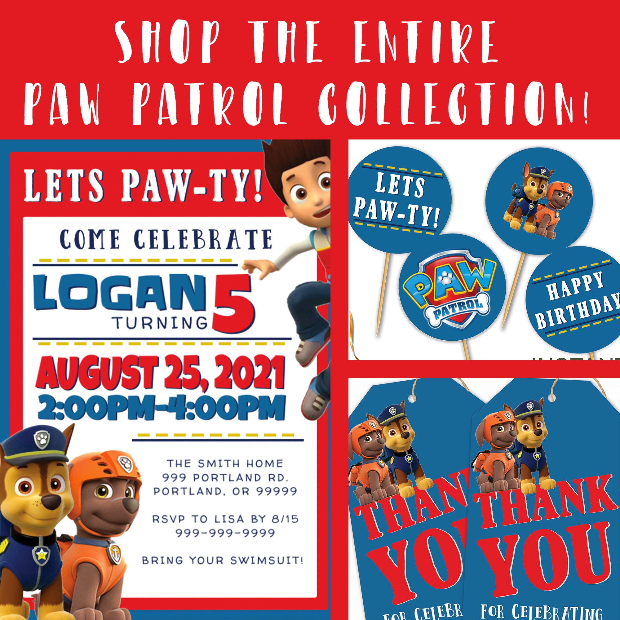 Paw Patrol Birthday Gift Tags 3.5x2 // | Etsy