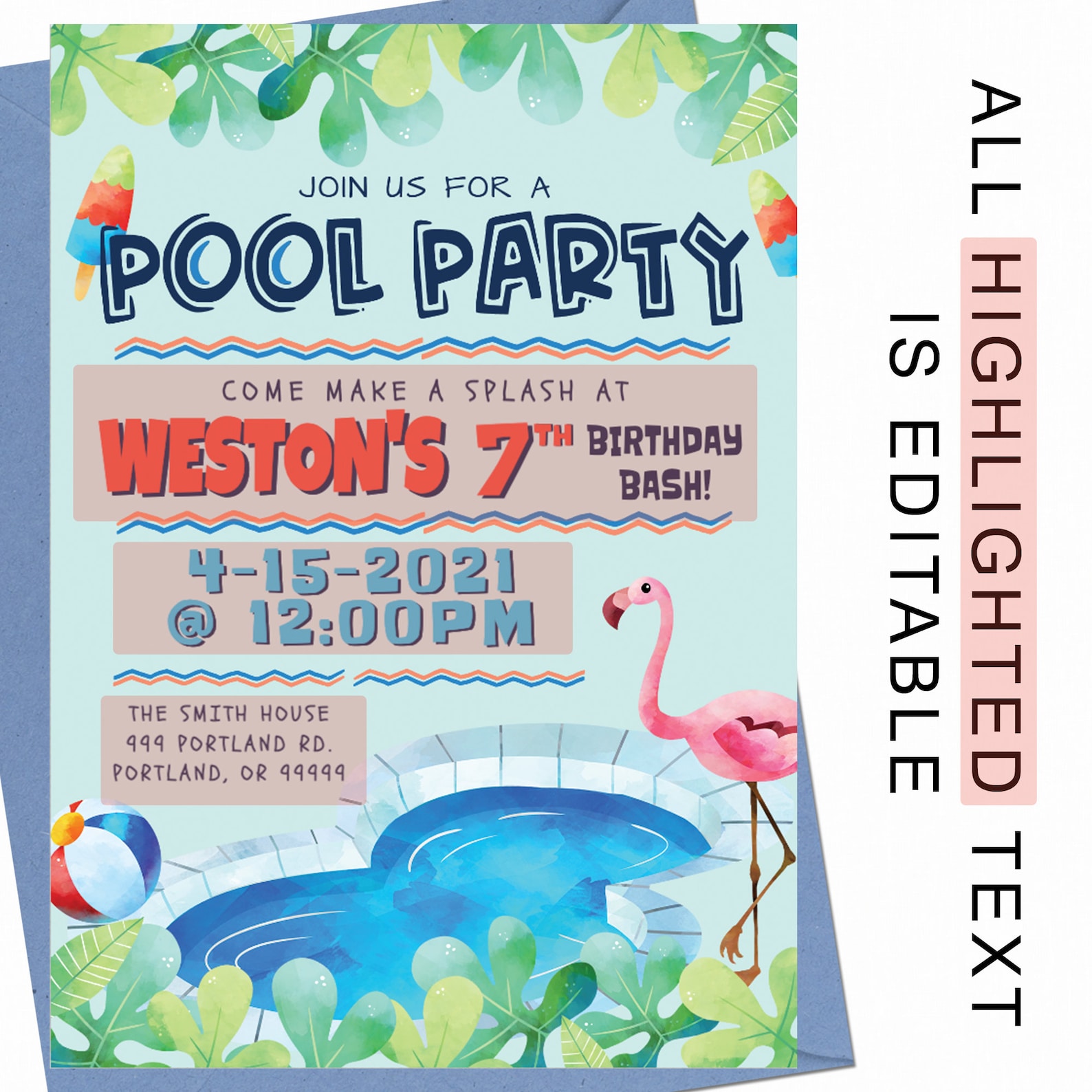 Pool Party Birthday Invitation / Swim Party Invitation // | Etsy
