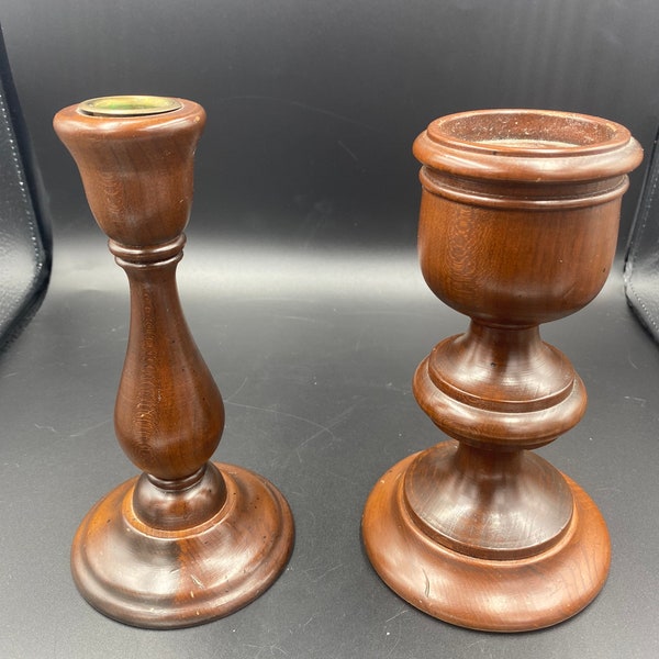 Vintage wood candleholders. One for a taper and one for a pillar