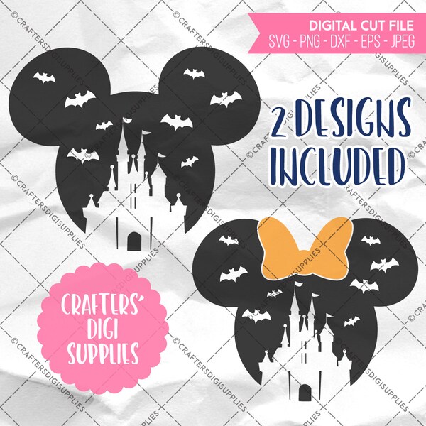 Mickey Minnie Halloween Castle Bats - SVG, Disney, Digital file, Silhouette Studio, DXF, PNG, Cricut Cutting, Vinyl, Web, Mouse, Spider
