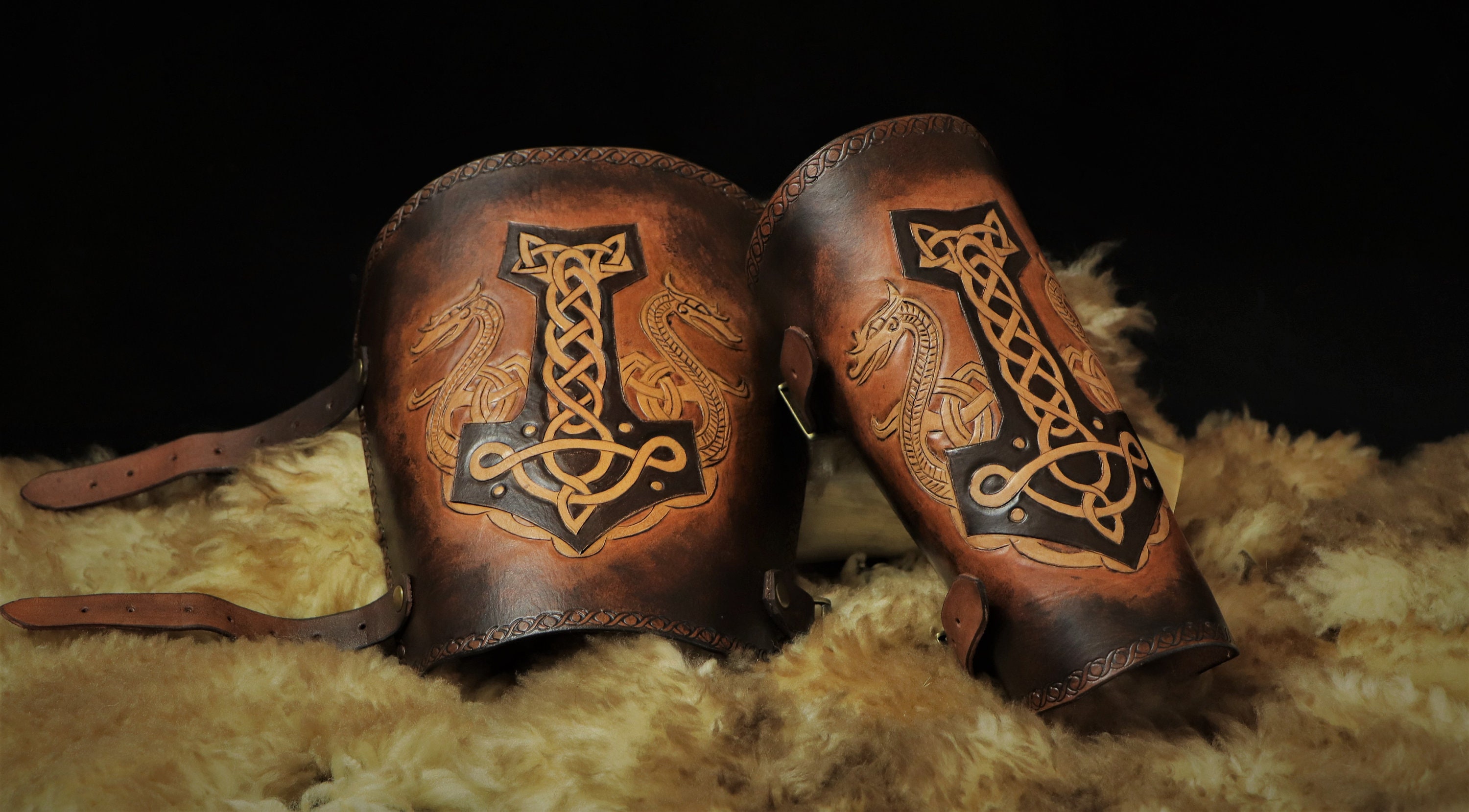 Bracer Viking Möljnir Pattern Real Leather Etsy