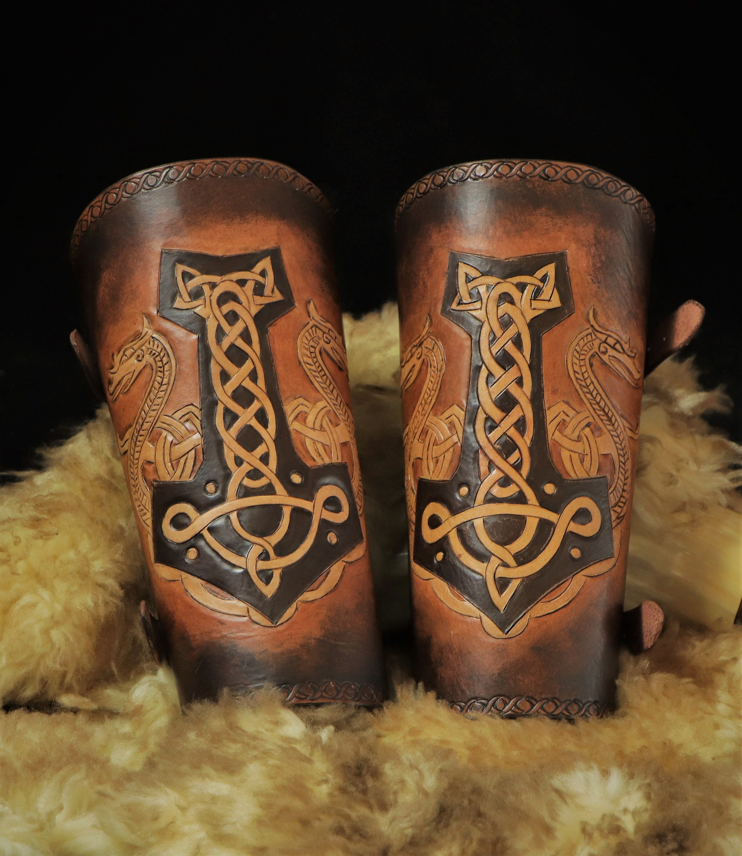 Bracer Viking Möljnir Pattern Real Leather Etsy