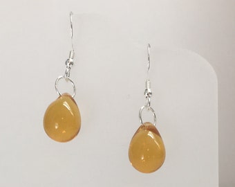 Clear Glass Teardrop Beads Sterling Silver Earrings - Choose from 10 Colors