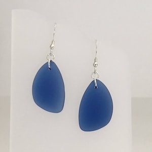 Royal Blue Eclipse Shaped Sea Glass Sterling Silver Earrings