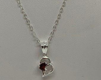 Natural Garnet Heart Sterling Silver Pendant on a 20" Sterling Silver Necklace