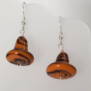 Orange and Black Witch Hat Halloween Sterling Silver Earrings