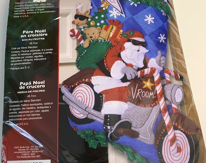 NEW Sealed Bucilla Cruising Cruisin Santa Motorcycle Stocking Kit 18