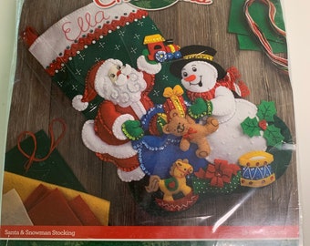 NEW sealed Bucilla Santa and Snowman Stocking KIT # 86658 18”