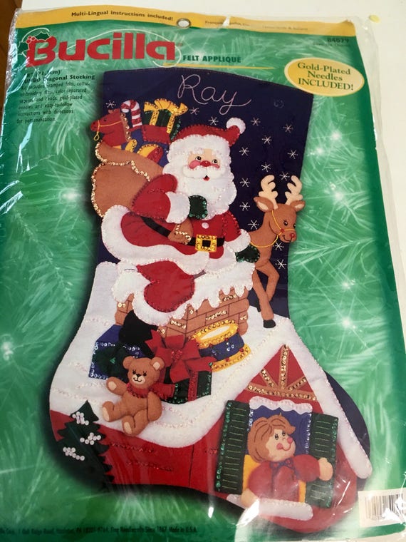 Bucilla: Down The Chimney, felt applique Christmas stocking kit