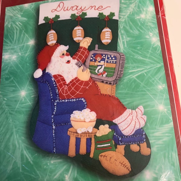 Vintage NEW sealed Bucilla Football Sideline Santa stocking kit 18" kit # 84065 from 1999 great felt FREE shipping