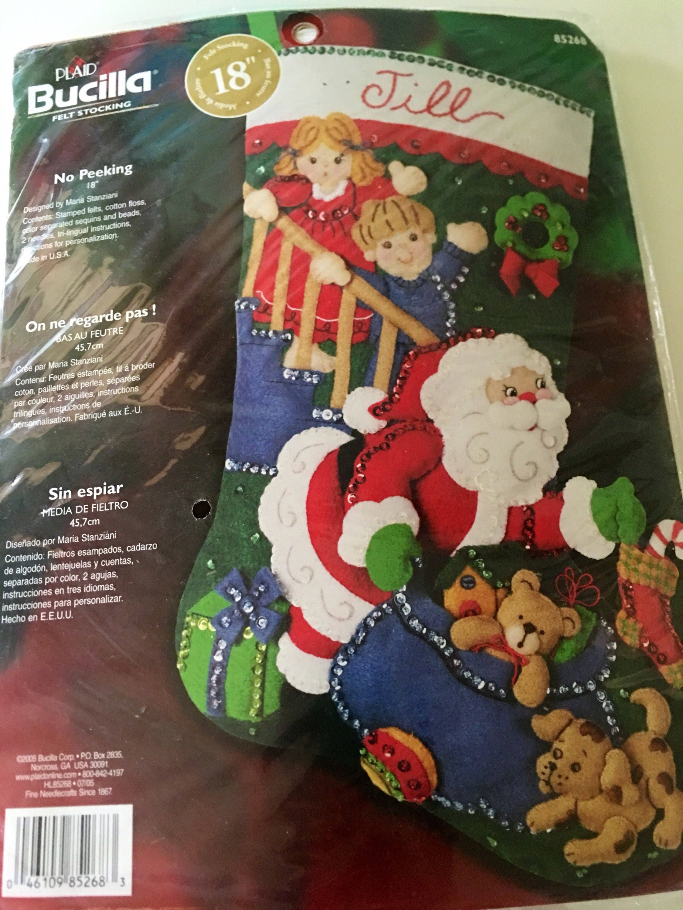 Vintage NEW Sealed Bucilla No Peeking Santa Christmas Stocking KIT 2005 ...