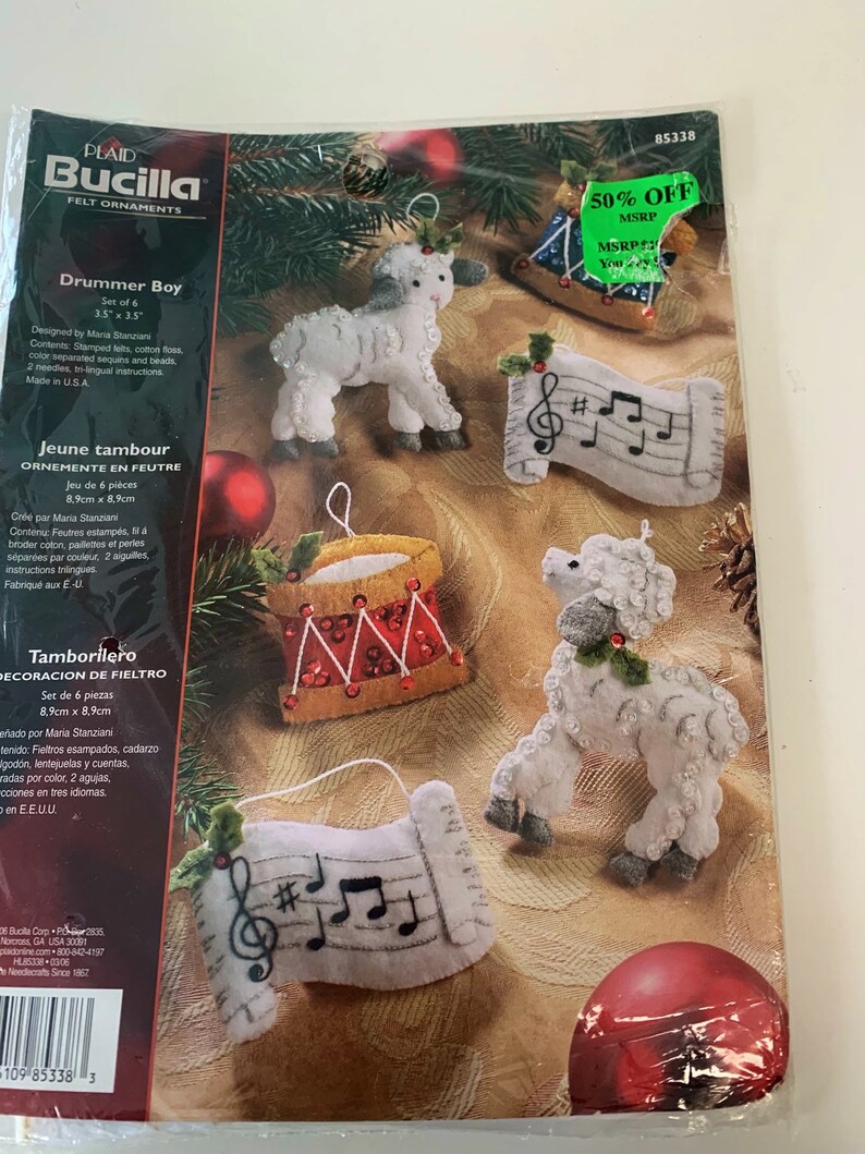 NEW sealed Bucilla Drummer Boy ornament kit set of 6 from 2006 kit # 85338