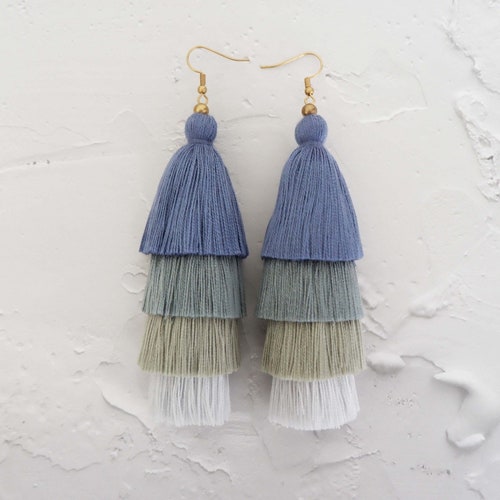Four Layered Earrings Tiered Tassel Earrings Etsy