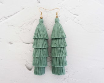 Five Layered Tassel Earrings , Fringe Earrings